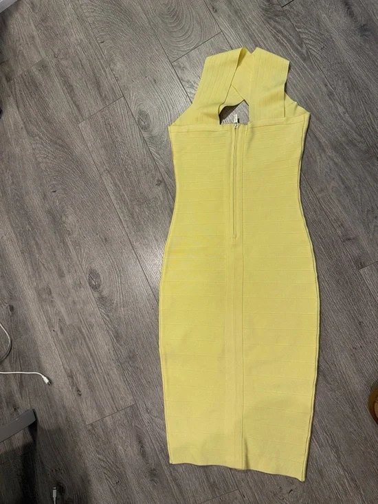 Marciano Yellow Cross-Back Midi Bodycon Dress - Picture 3 of 4